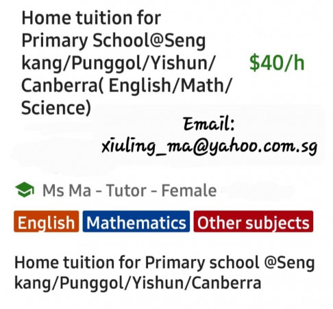 Home tuition for Primary School@Sengkang\/punggol\/Yishun\/Canberra\/Ang Mo Kio - NearbyTutors.sg